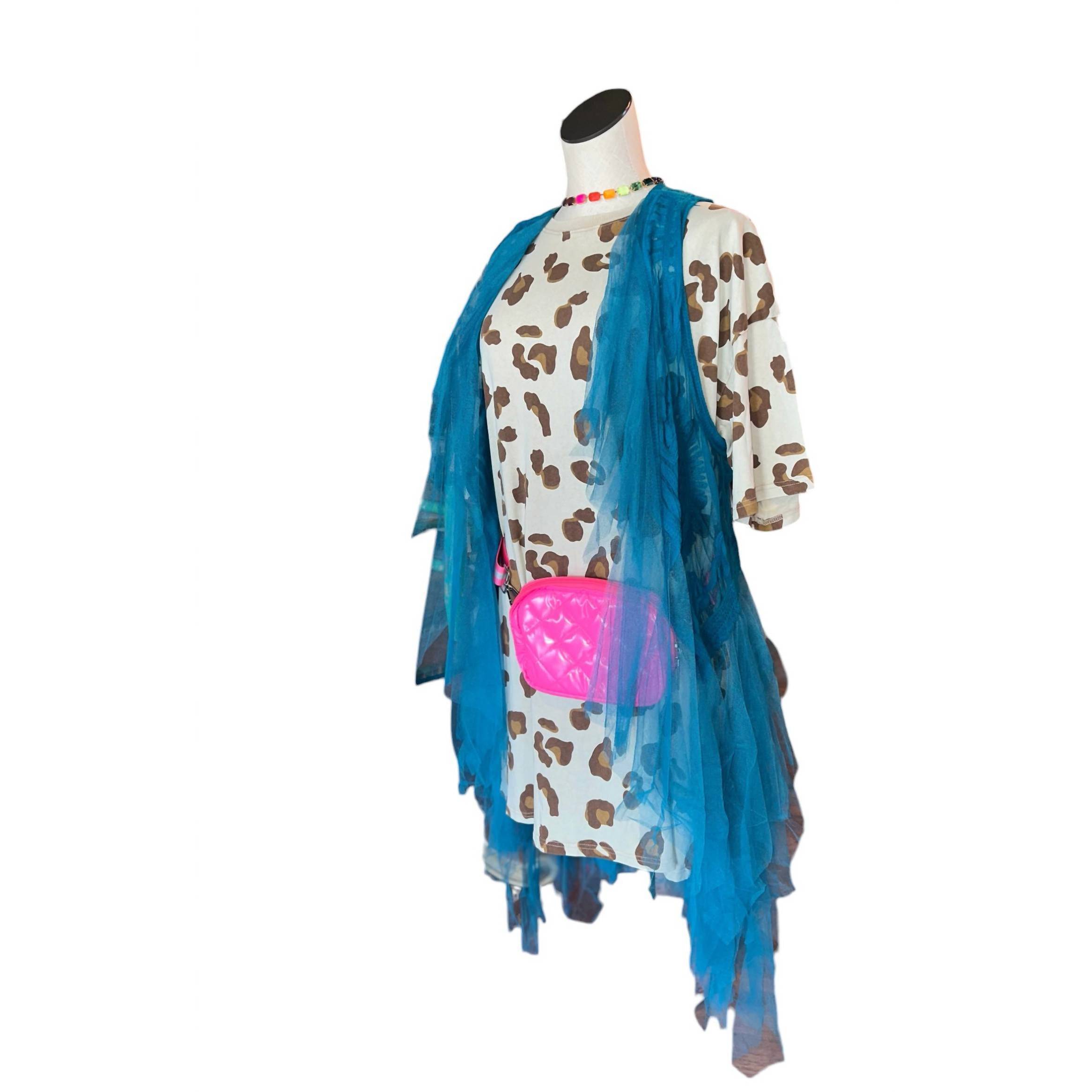 New Origami Women's Vivian Tulle Duster Vest In Turquoise